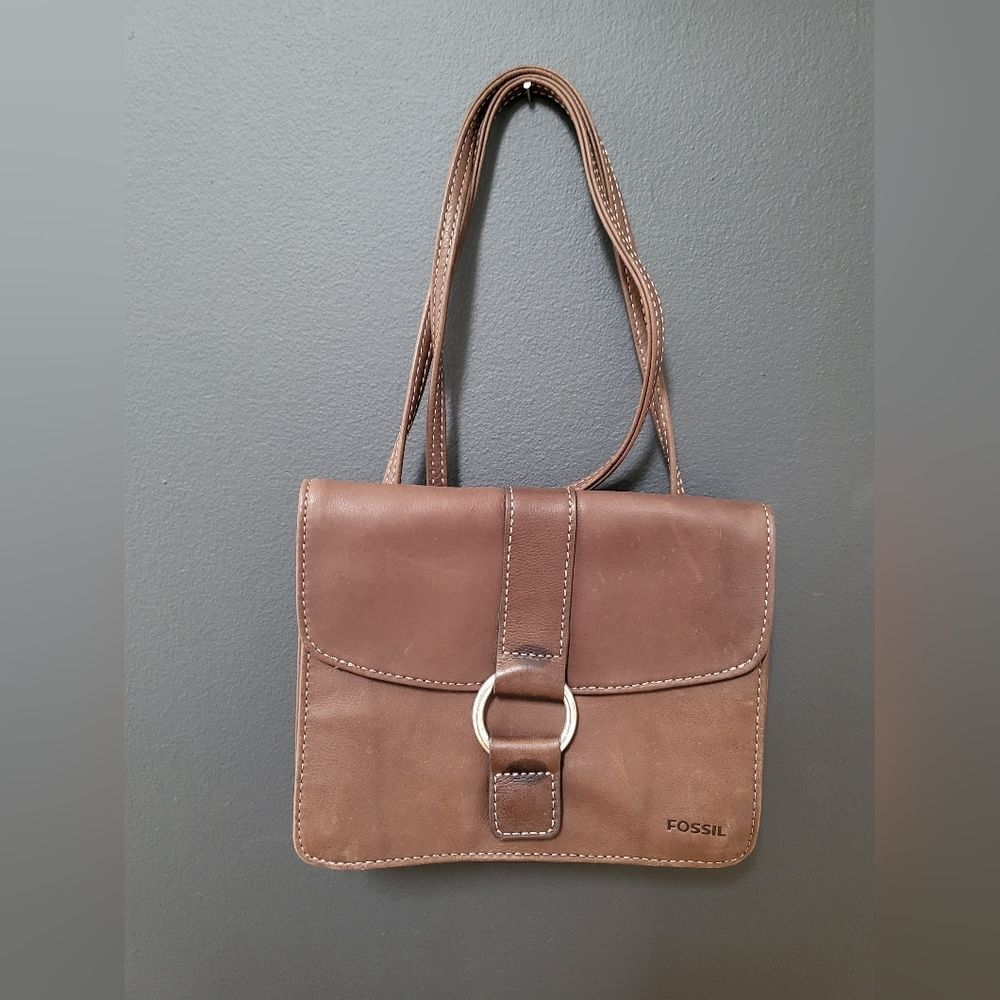 Vintage Fossil Woman's Leather Brown Crossbody Bag Small 6 x 8.5